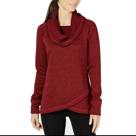 Ideology Red Cowl Neck Crossover Tulip Hem Pullover Activewear Size XS NWT - Picture 1 of 4